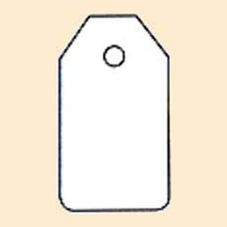 ETIQUETTE BLANCHE EN CARTON AVEC FIL. COINS COUPES.DIM. 18 x 10 mm  
