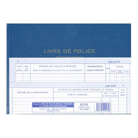 LIVRE DE POLICE METAUX PRECIEUX - REPARATIONS